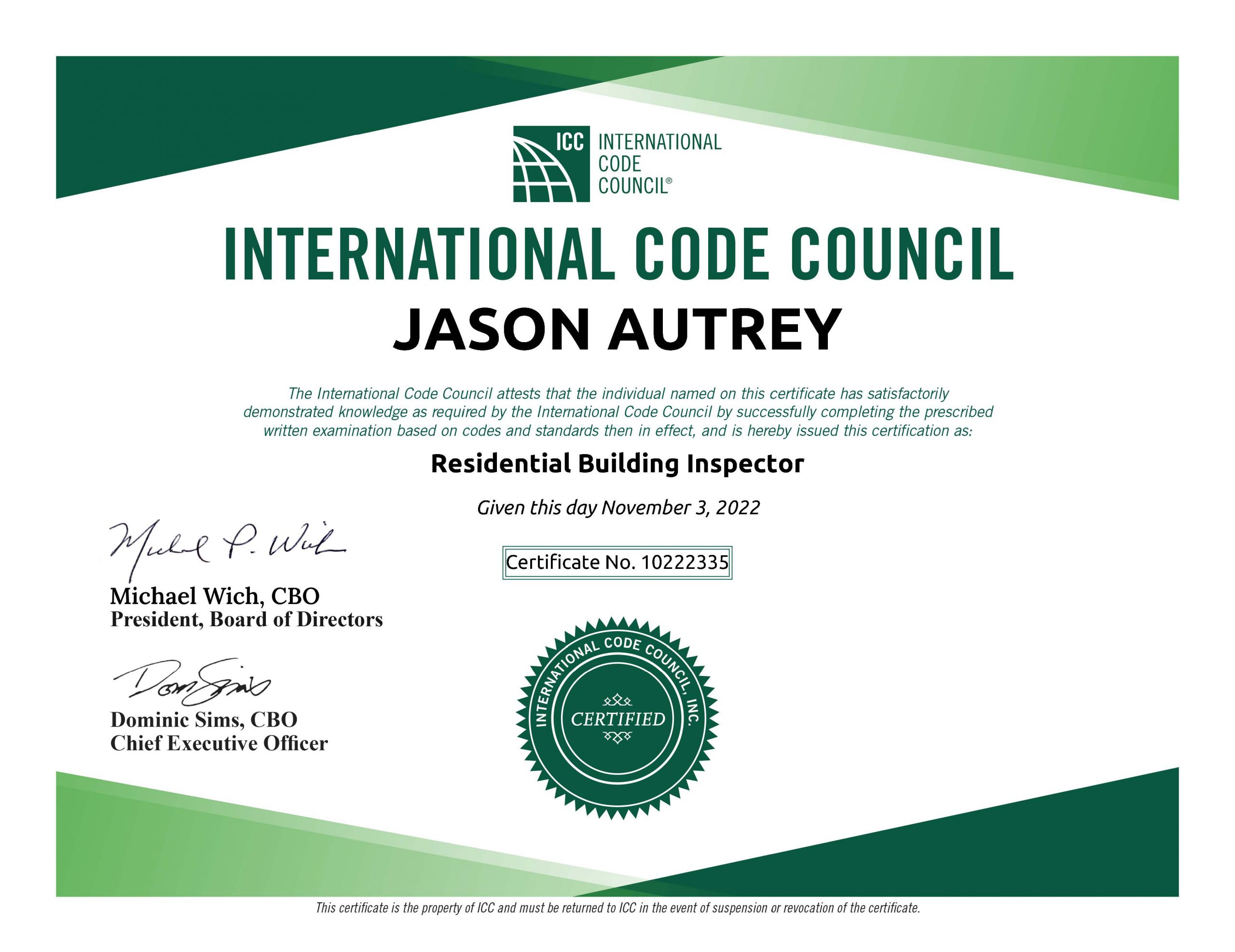 International Code Council certificate